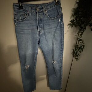 Levi's 501 Light Blue Distressed High Rise Straight Leg Women’s Jeans